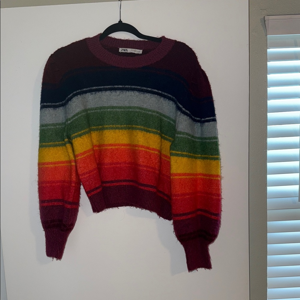 Zara Colorful Striped Crew Neck Sweater
